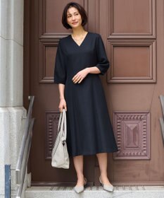 自由区 【接触冷感・速乾・UVケア・撥水・防シワ・XSサイズあり】リネンライクツィルVネック ワンピース