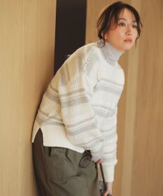 ANY L ウール混リブタートルネックカットソー