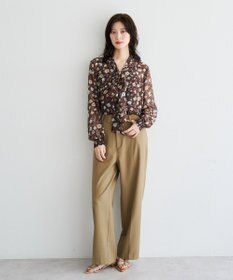 YECCA VECCA フラワー柄シアーボウタイブラウス