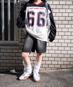 WEGO VネックナンバリングサテンBIGスウェット