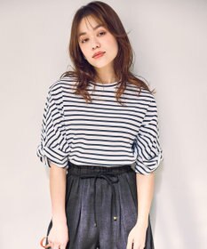 ANY L ツイストスリーブボーダートップス