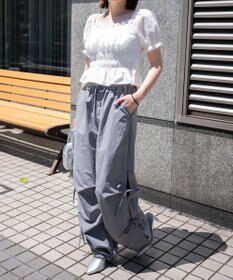 WEGO 【ウエストゴム】サイドリボンパラシュートパンツ