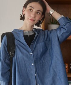 WEGO 【ANGIE VINTAGE】シアーデニムバンドカラーシャツ