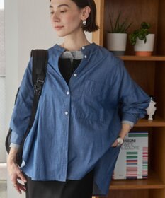 WEGO 【ANGIE VINTAGE】シアーデニムバンドカラーシャツ