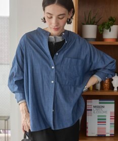 WEGO 【ANGIE VINTAGE】シアーデニムバンドカラーシャツ
