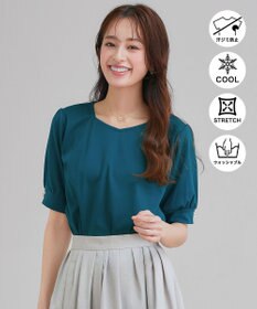 Tiaclasse L 【小倉優子さん着用・洗える・接触冷感・汗ジミ防止】“サマさまカットソー”パール付きパフスリーブトップス