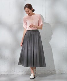 ANY L 【ウエストゴム/ポケット付】シャンブレーライク フレアスカート