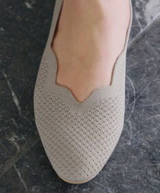 Tiaclasse 【洗える/撥水】スカラップニットフラットパンプス