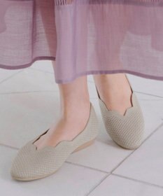 Tiaclasse 【洗える/撥水】スカラップニットフラットパンプス