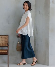 23区 L 【洗える】ラダーレースジャージー カットソー