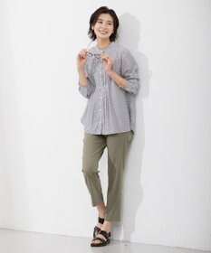 J.PRESS LADIES 【洗える】 コットンアセVis ストライプ バンドカラー ブラウス