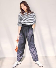 ANY L ツイストスリーブボーダートップス