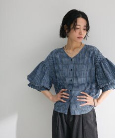 Green Parks 前後２ｗａｙ袖バルーンギンガムチェックブラウス