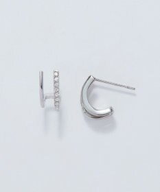 Phoebe 【金属アレルギー対応】メタル×ビジュー2ラインピアス　シルバー/サージカルステンレス