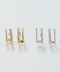 Phoebe 【金属アレルギー対応】メタル×ビジュー2ラインピアス　シルバー/サージカルステンレス
