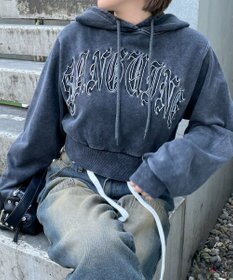 WEGO グラフィックアシッドウォッシュショートプルパーカー