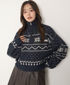 WEGO ノルディック柄ハーフジップニット