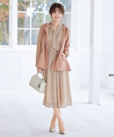 Tiaclasse 【洗える】程良い透け感のプリントボウタイワンピース