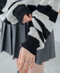 WEGO ボーダーハーフジップニットプルオーバー