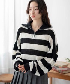 WEGO ボーダーハーフジップニットプルオーバー