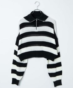 WEGO ボーダーハーフジップニットプルオーバー