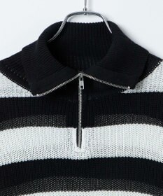 WEGO ボーダーハーフジップニットプルオーバー