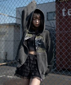 WEGO 【ユニセックス着用ITEM】ブリーチグラフィックZIPパーカー