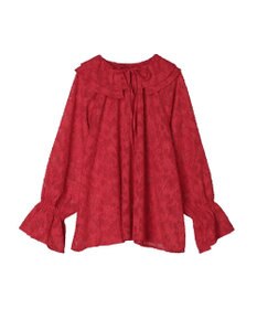 Green Parks シアージャガード花柄フリルブラウス