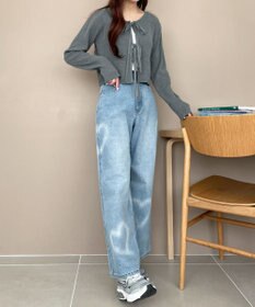 WEGO スプレーペイントストレートデニムパンツ