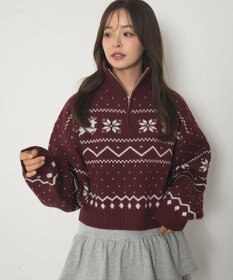 WEGO ノルディック柄ハーフジップニット