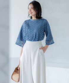 組曲 S 【WEB限定】フラワーレース袖フレア ブラウス