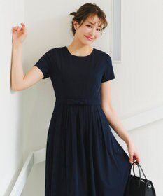 Tiaclasse 【洗える】半袖リボンギャザーフレアワンピース