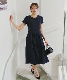 Tiaclasse 【洗える】半袖リボンギャザーフレアワンピース