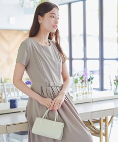 Tiaclasse 【洗える】半袖リボンギャザーフレアワンピース