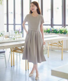 Tiaclasse 【洗える】半袖リボンギャザーフレアワンピース