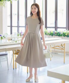 Tiaclasse 【洗える】半袖リボンギャザーフレアワンピース