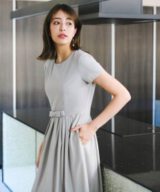 Tiaclasse 【洗える】半袖リボンギャザーフレアワンピース