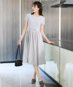 Tiaclasse 【洗える】半袖リボンギャザーフレアワンピース