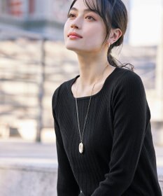 Tiaclasse 【洗える】スクエアネックリブ編みニットトップス