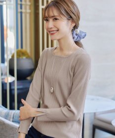 Tiaclasse 【洗える】スクエアネックリブ編みニットトップス