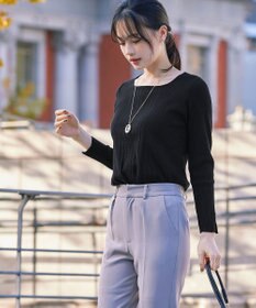 Tiaclasse 【洗える】スクエアネックリブ編みニットトップス