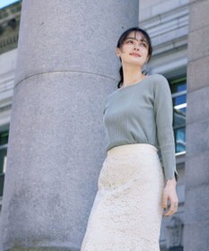 Tiaclasse 【洗える】スクエアネックリブ編みニットトップス