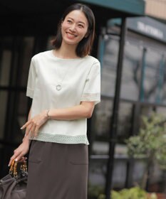 J.PRESS LADIES 【一枚で着映え】コットンスムース レース カットソー