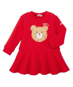 MIKI HOUSE HOT BISCUITS 【80-120cm】ビッグフェイスプリント 裏毛パイル素材 フレアワンピース