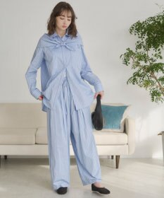 WEGO 【ANGIE VINTAGE】スカーフ付きオーバーサイズストライプシャツ