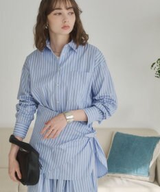 WEGO 【ANGIE VINTAGE】スカーフ付きオーバーサイズストライプシャツ