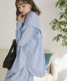 WEGO 【ANGIE VINTAGE】スカーフ付きオーバーサイズストライプシャツ