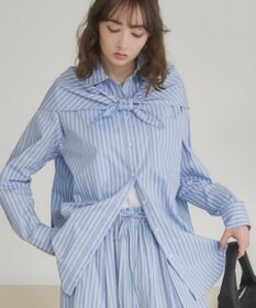 WEGO 【ANGIE VINTAGE】スカーフ付きオーバーサイズストライプシャツ