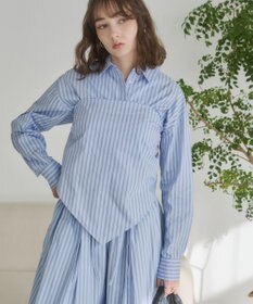 WEGO 【ANGIE VINTAGE】スカーフ付きオーバーサイズストライプシャツ