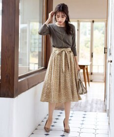 Tiaclasse 【洗える】異素材を組み合わせた花柄ドッキングワンピース